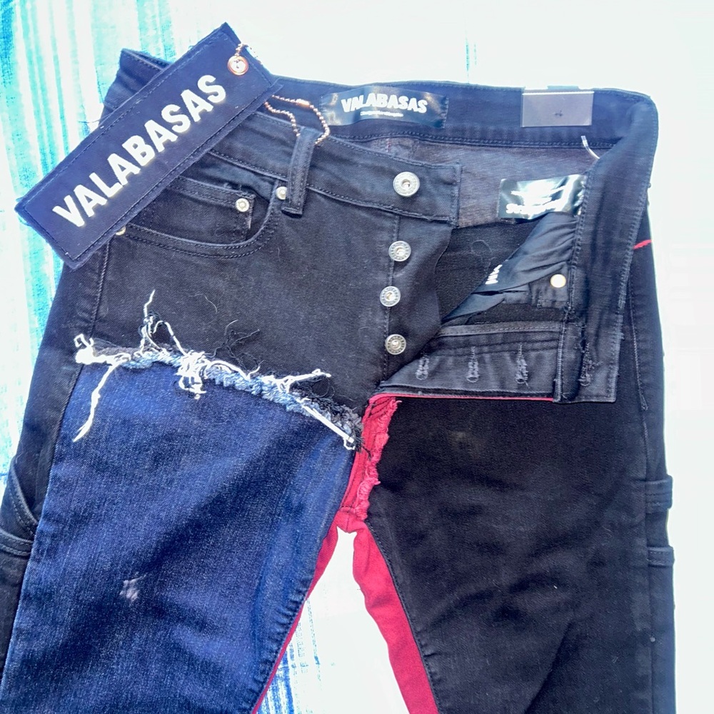 Valabasas Men's Black and Red Skinny Jeans